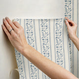 York Rosehip Stripe China Blue Peel and Stick Wallpaper
