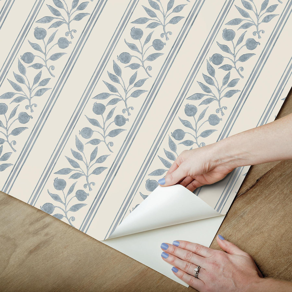 York Rosehip Stripe China Blue Peel and Stick Wallpaper
