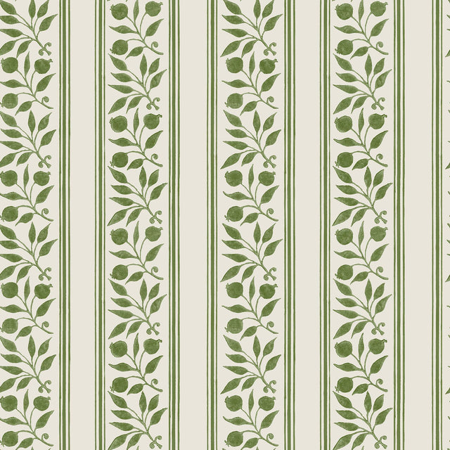 York Rosehip Stripe Boughs Green Peel and Stick Wallpaper