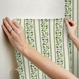 York Rosehip Stripe Boughs Green Peel and Stick Wallpaper