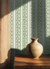 York Rosehip Stripe Boughs Green Peel and Stick Wallpaper
