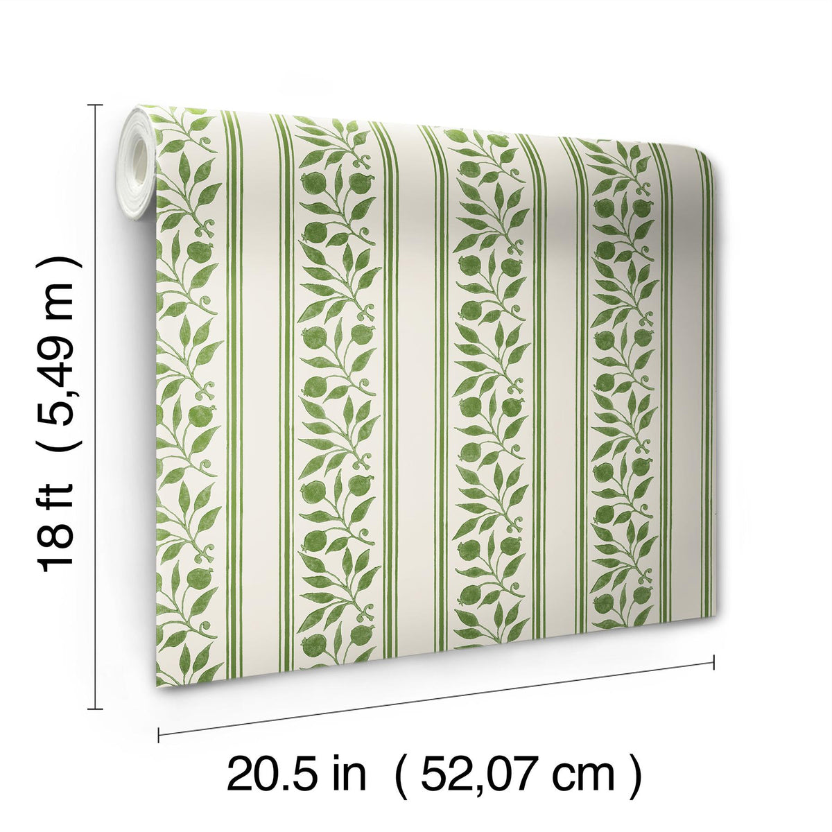 York Rosehip Stripe Boughs Green Peel and Stick Wallpaper