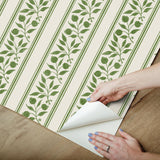 York Rosehip Stripe Boughs Green Peel and Stick Wallpaper