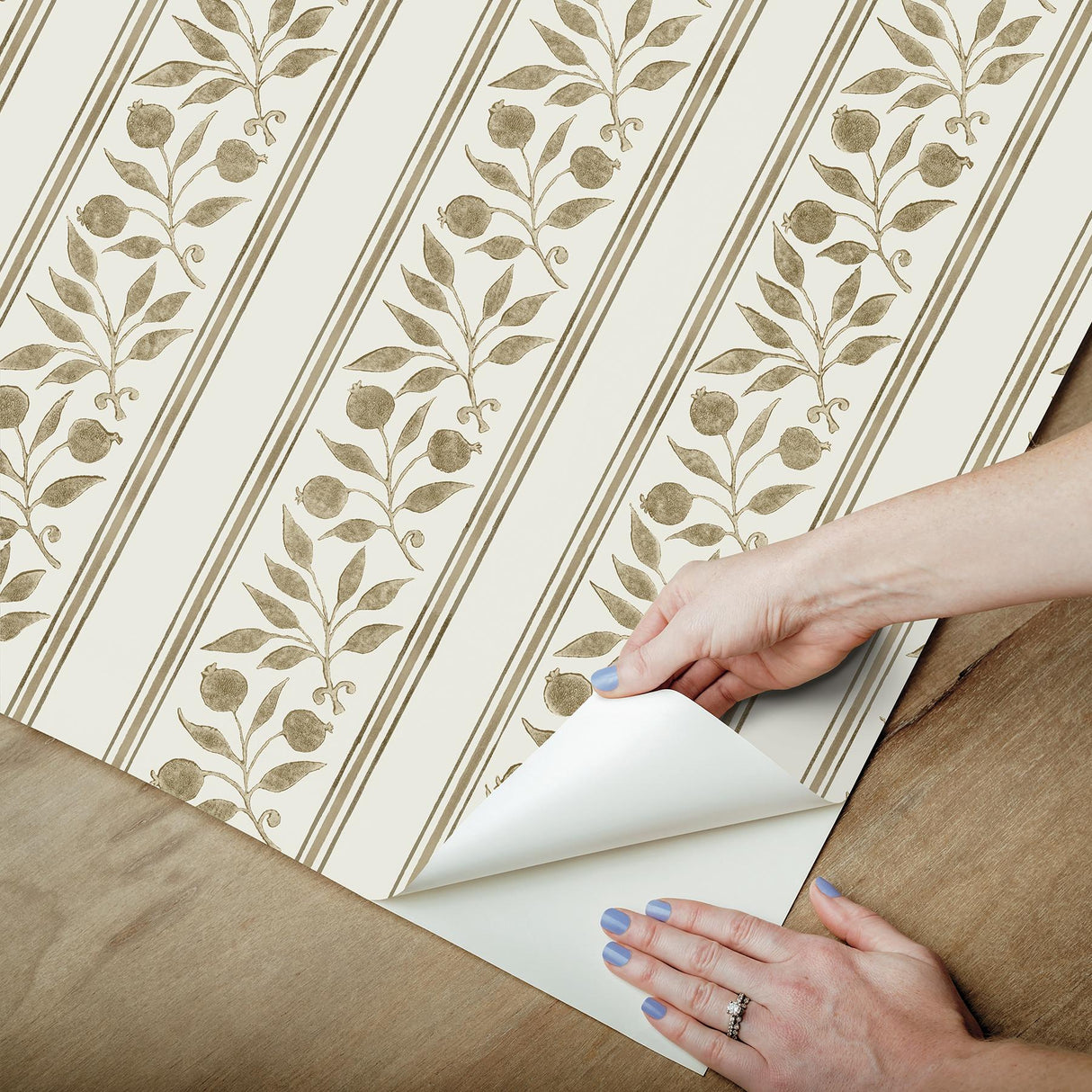 York Rosehip Stripe Flax Peel and Stick Wallpaper