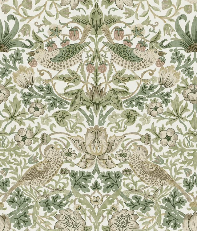 York Strawberry Thief Fennel Peel and Stick Wallpaper