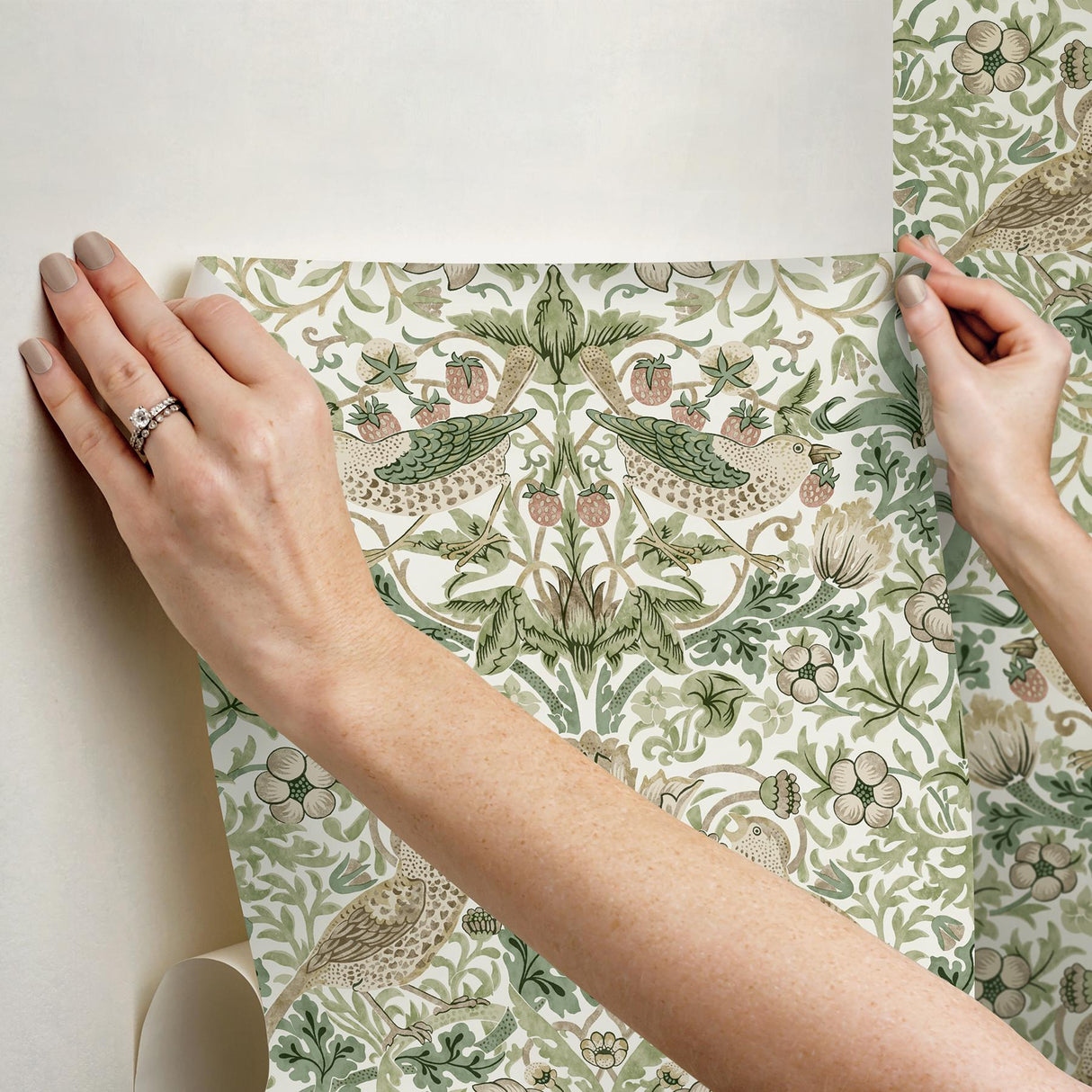 York Strawberry Thief Fennel Peel and Stick Wallpaper