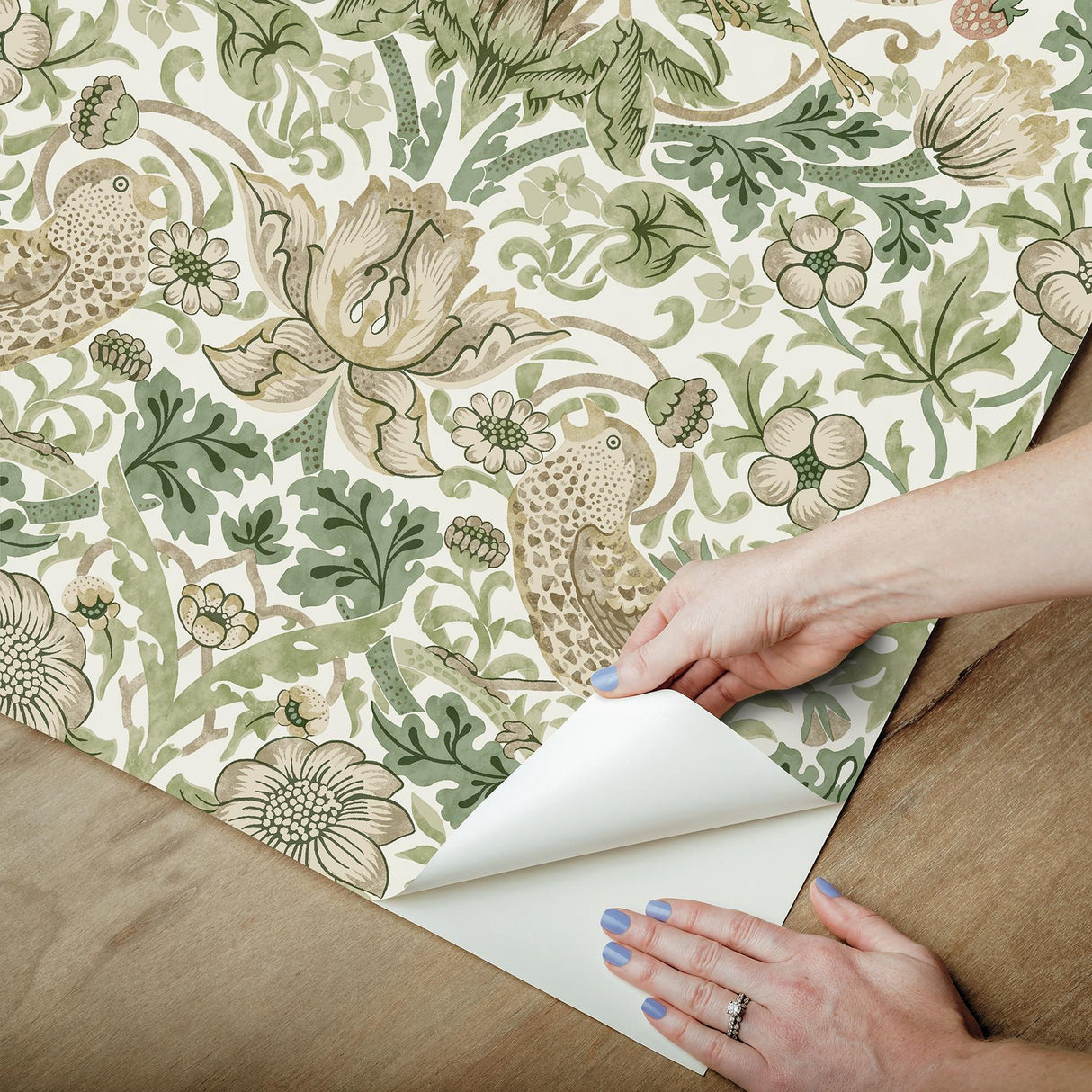 York Strawberry Thief Fennel Peel and Stick Wallpaper