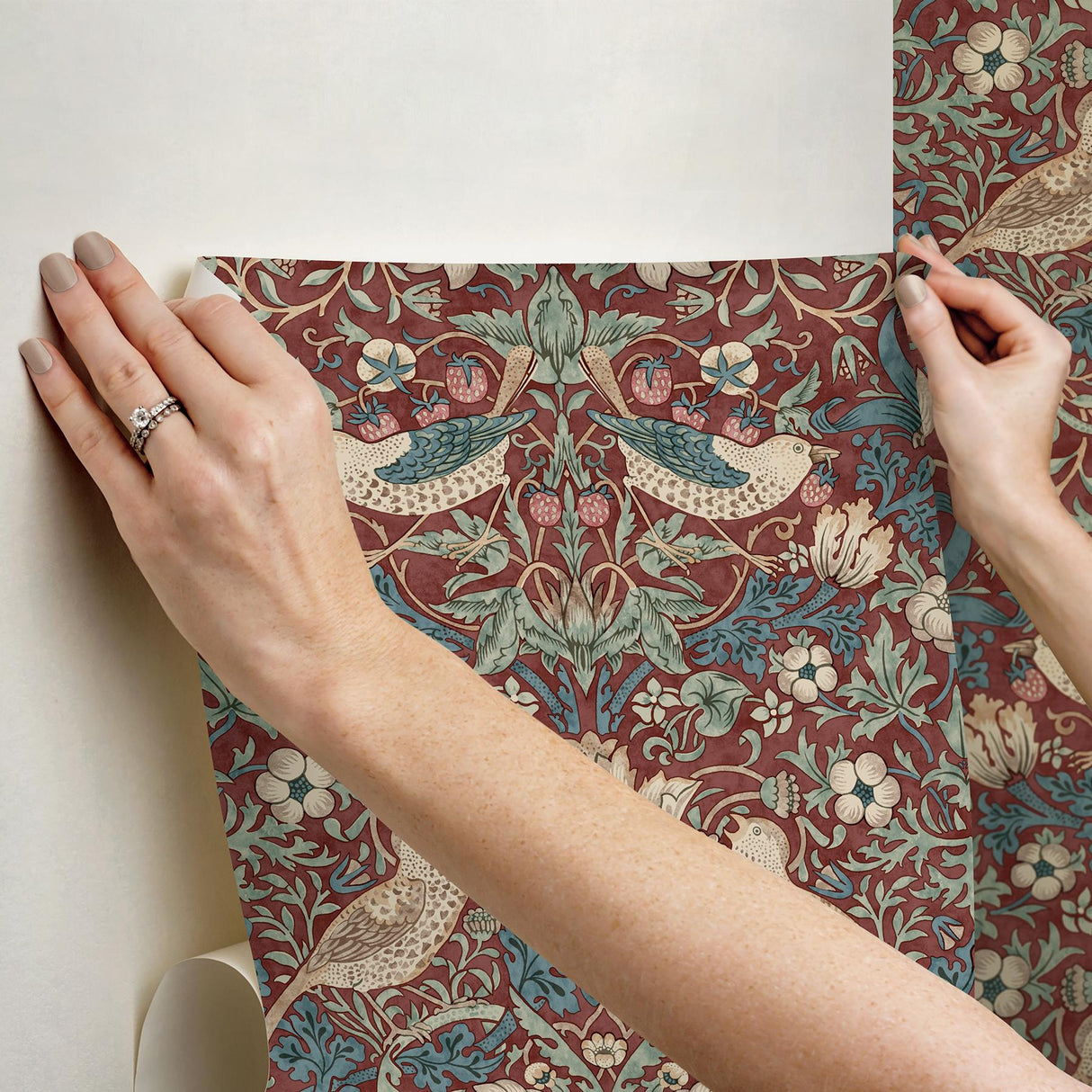 York Strawberry Thief Madder Peel and Stick Wallpaper