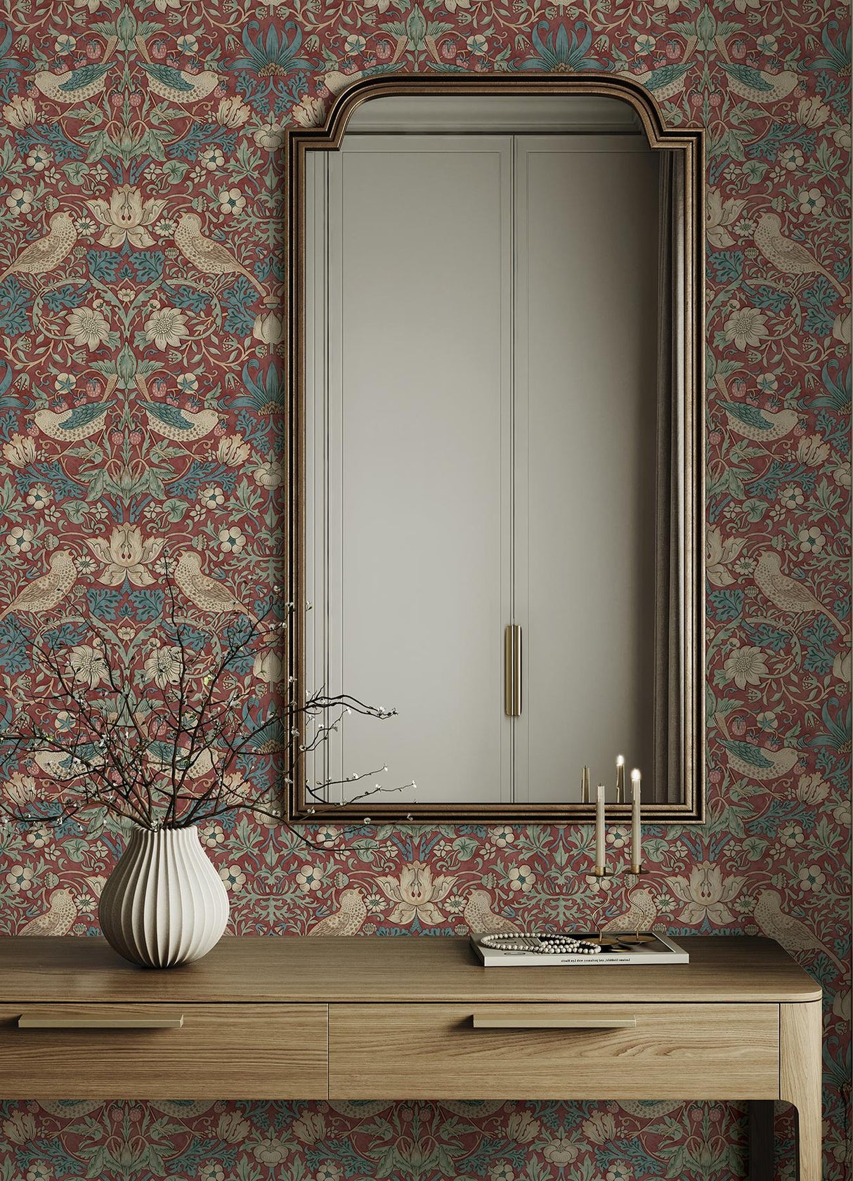York Strawberry Thief Madder Peel and Stick Wallpaper