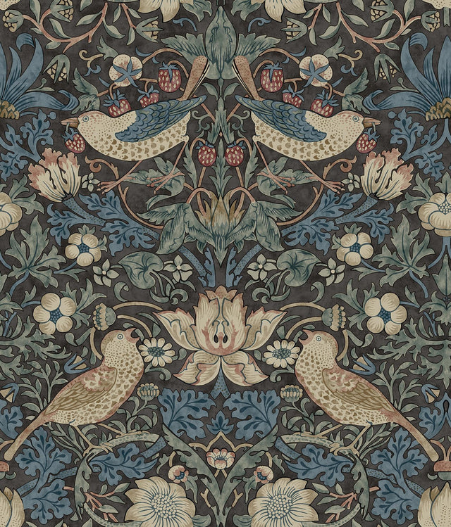 York Strawberry Thief Charcoal Peel and Stick Wallpaper
