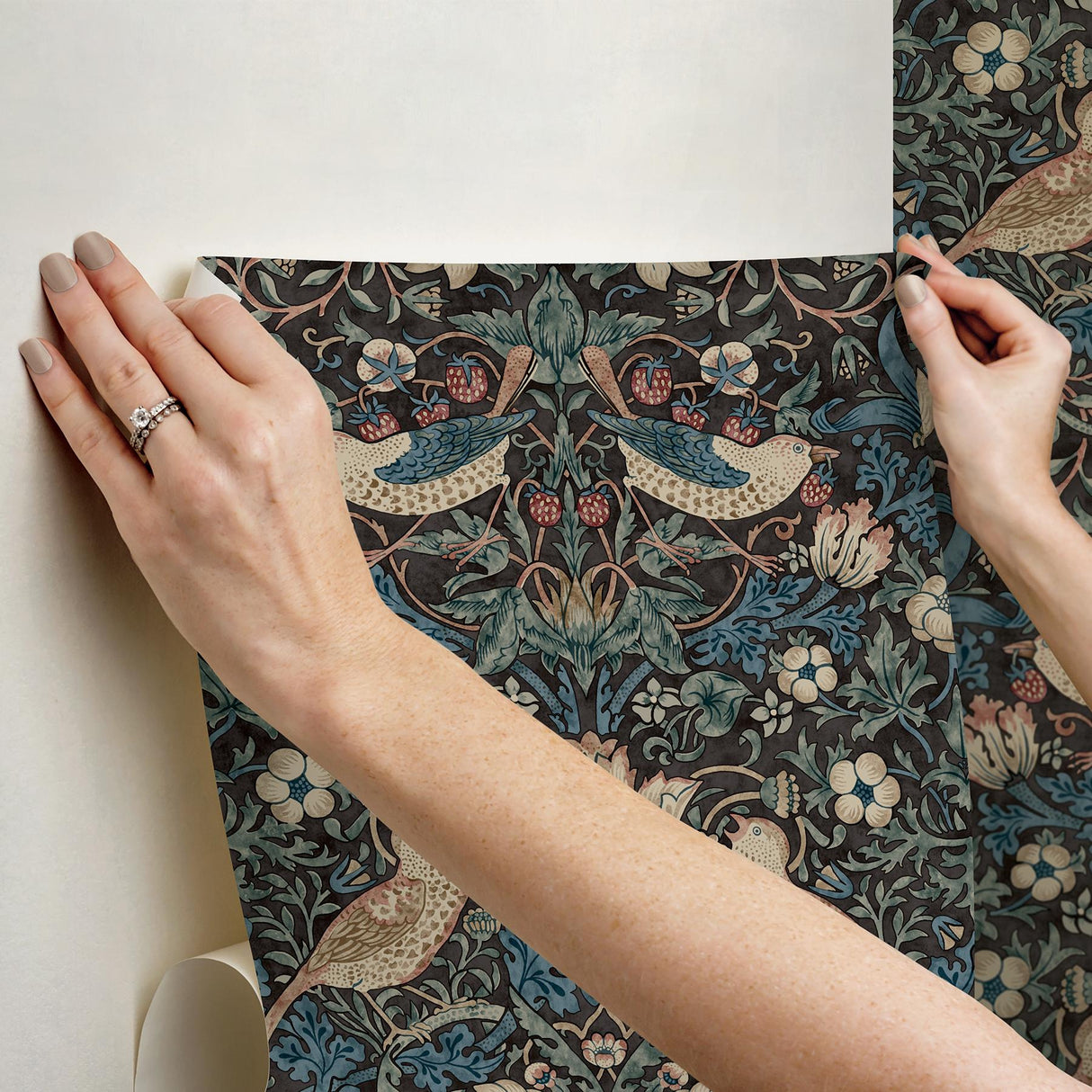 York Strawberry Thief Charcoal Peel and Stick Wallpaper