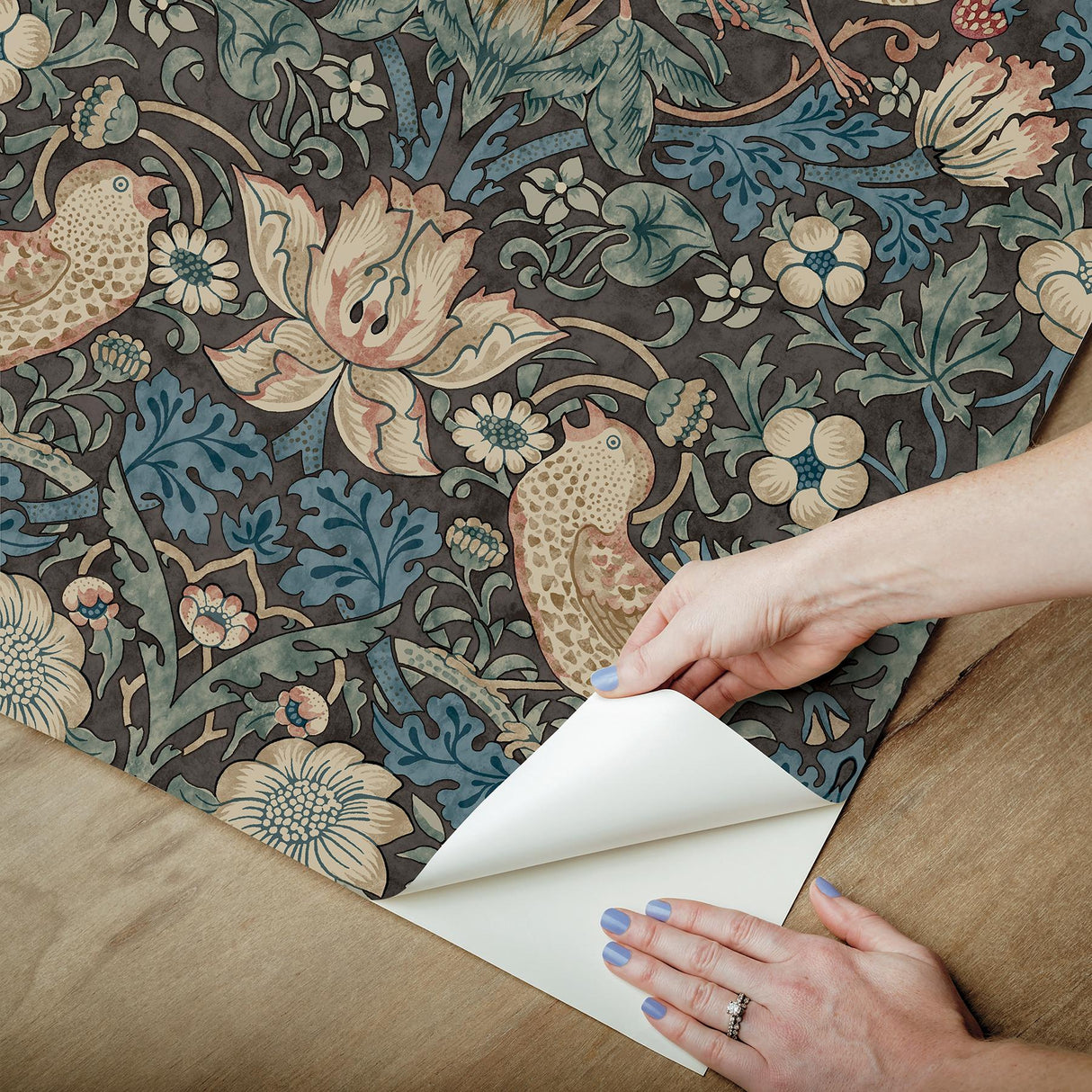 York Strawberry Thief Charcoal Peel and Stick Wallpaper