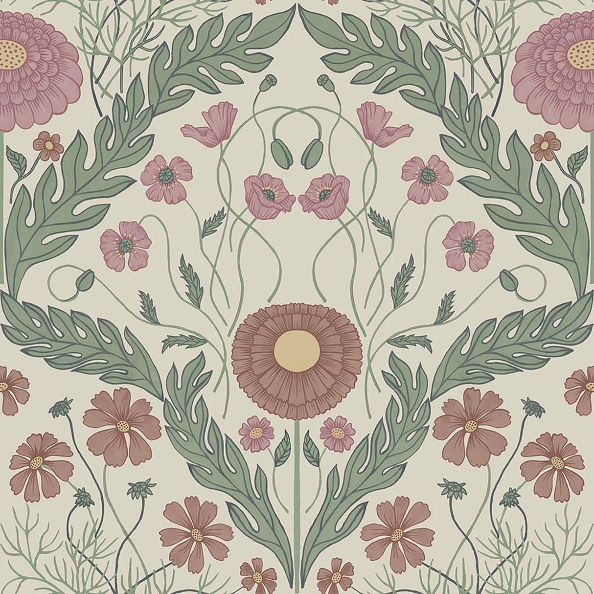 York Marguerite Multicolor Damask Wallpaper