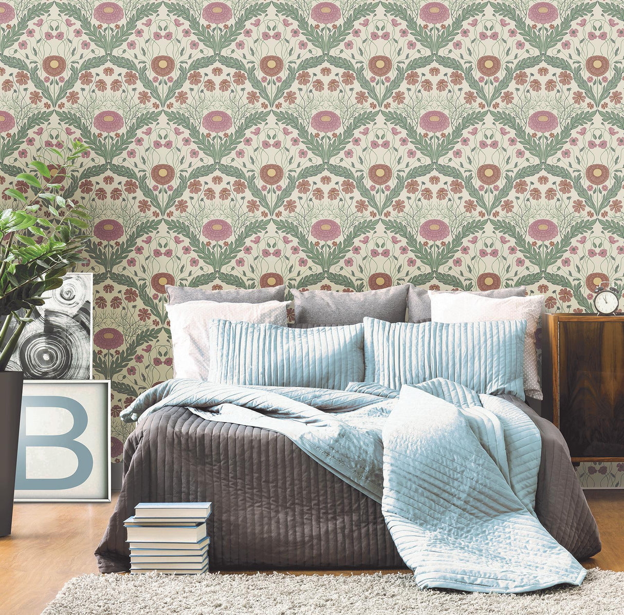 York Marguerite Multicolor Damask Wallpaper