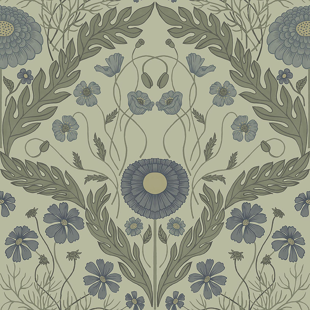 York Marguerite Green Damask Wallpaper