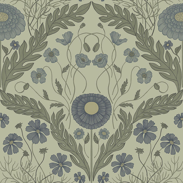 York Marguerite Green Damask Wallpaper