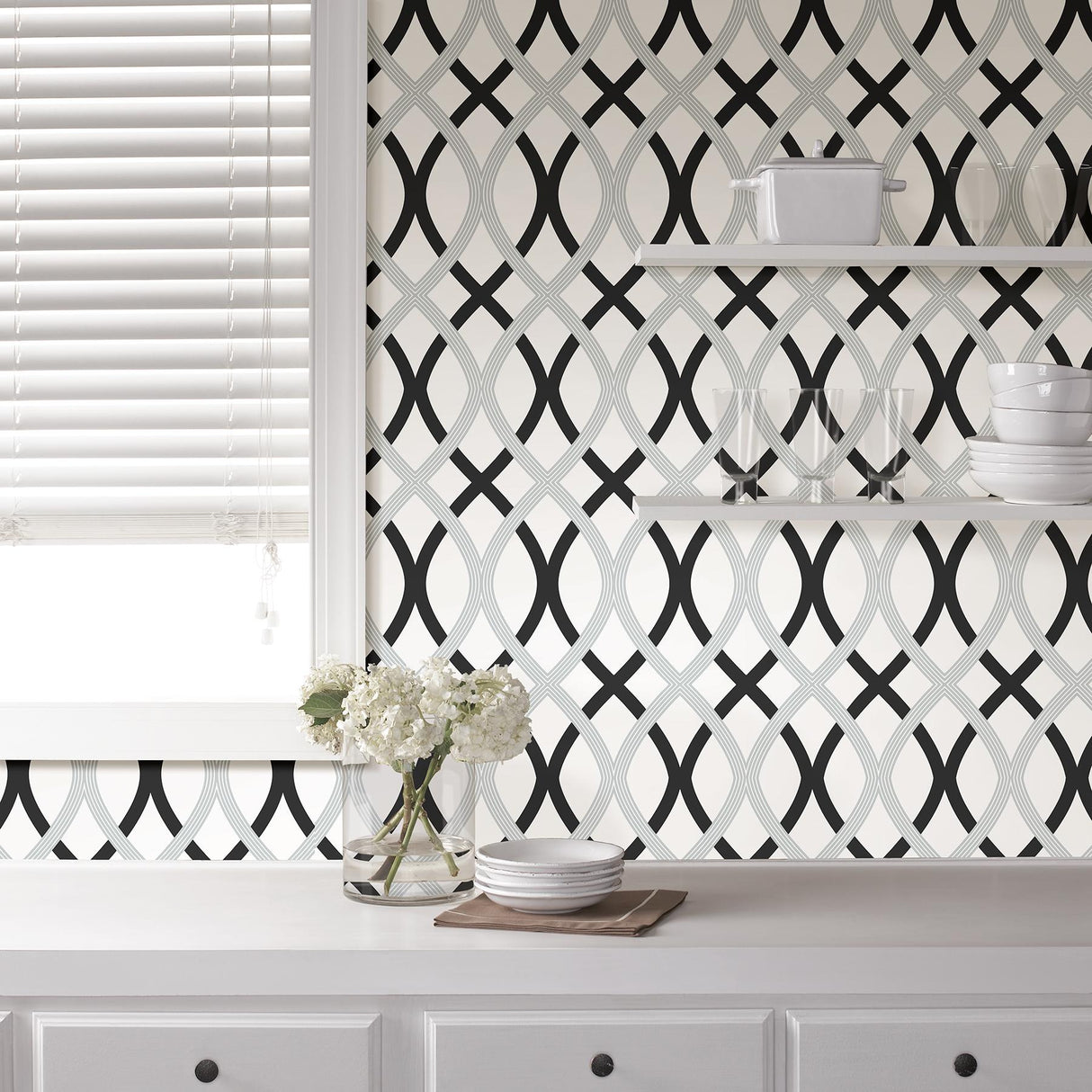 York Black and Silver Lattice Peel & Stick Wallpaper