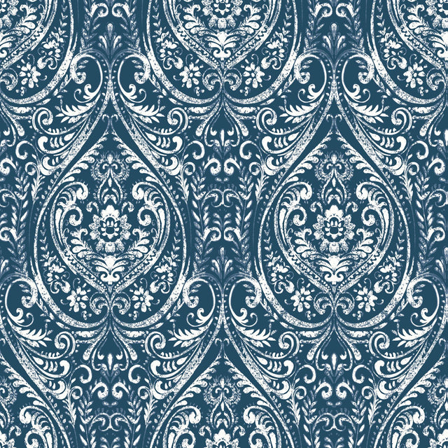 York Bohemian Damask Indigo Peel & Stick Wallpaper