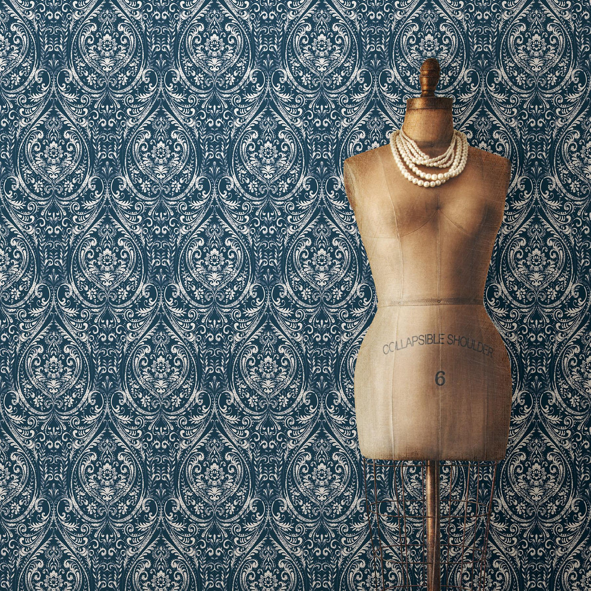 York Bohemian Damask Indigo Peel & Stick Wallpaper