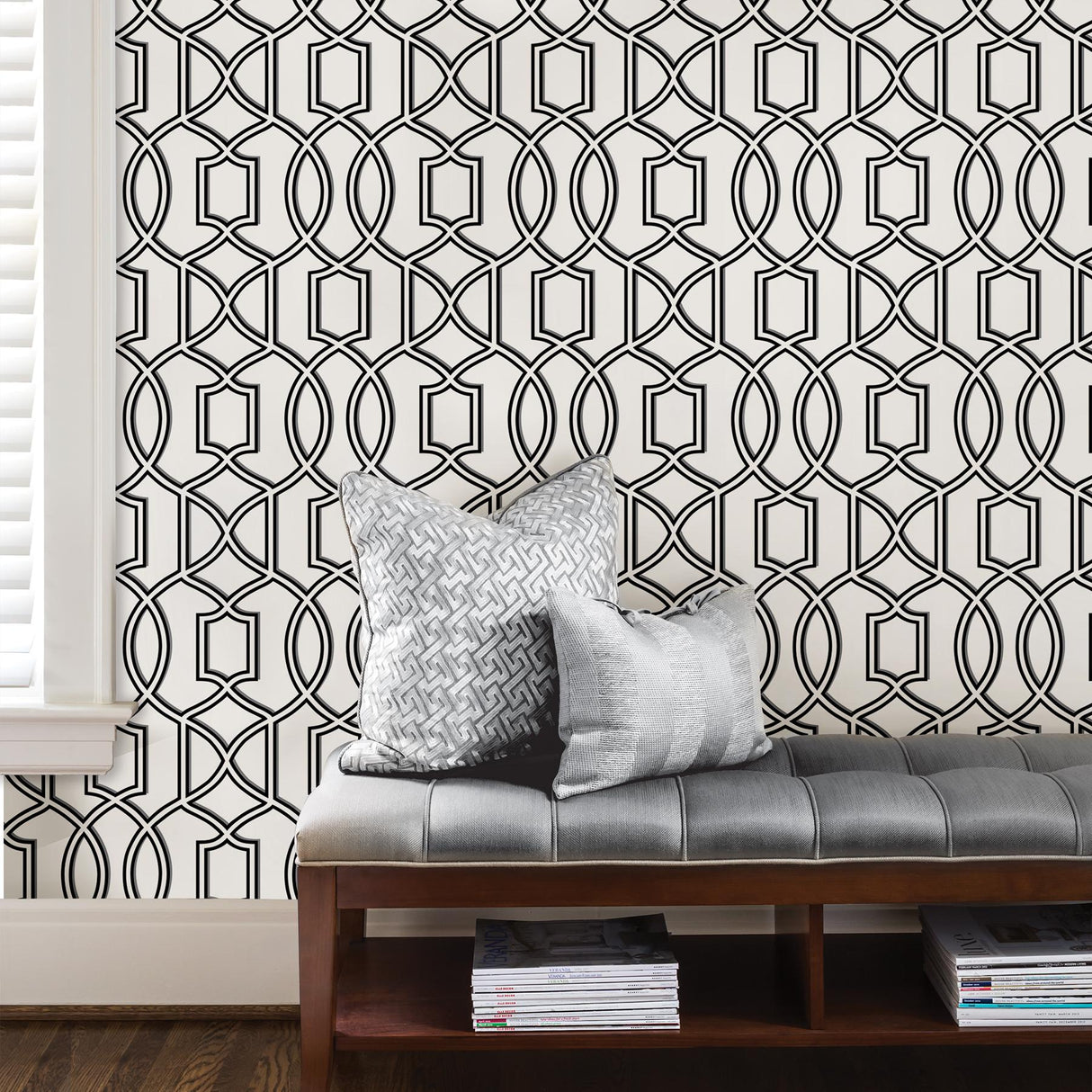 York Uptown Trellis Black/White Peel & Stick Wallpaper
