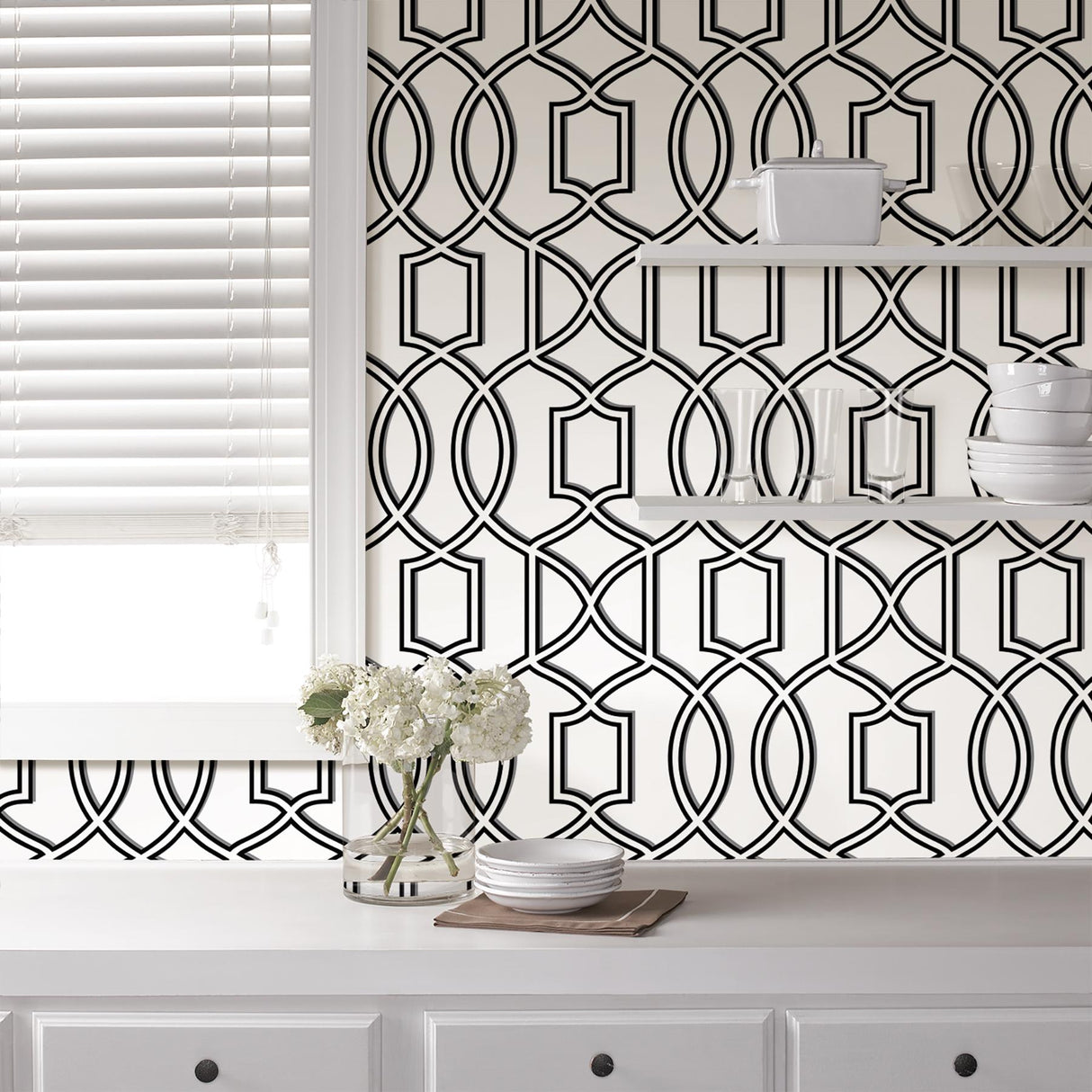 York Uptown Trellis Black/White Peel & Stick Wallpaper