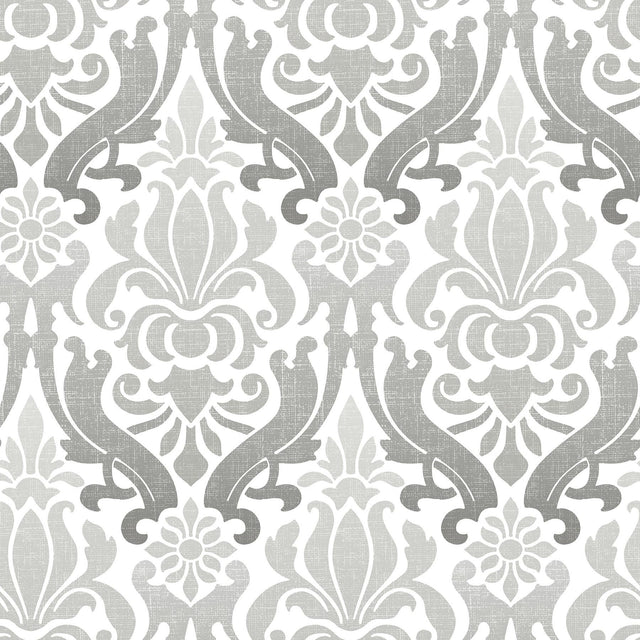 York Grey Nouveau Damask Peel & Stick Wallpaper