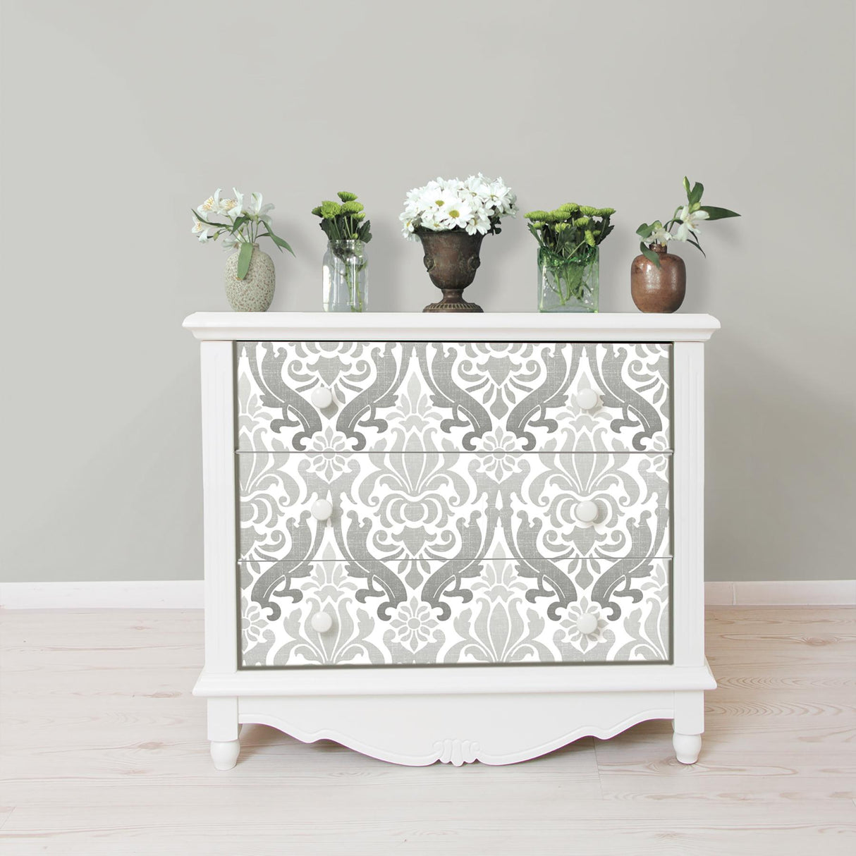 York Grey Nouveau Damask Peel & Stick Wallpaper