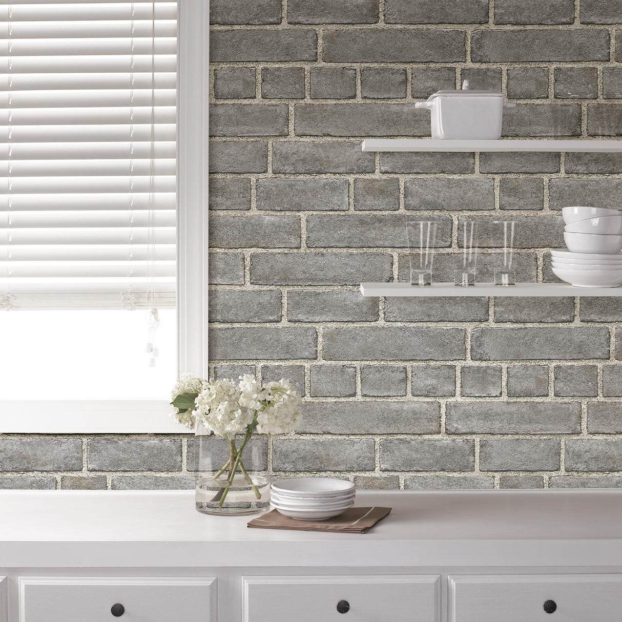York Grey Brick Faade Peel & Stick Wallpaper