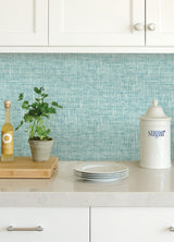 York Aqua Poplin Texture Peel & Stick Wallpaper