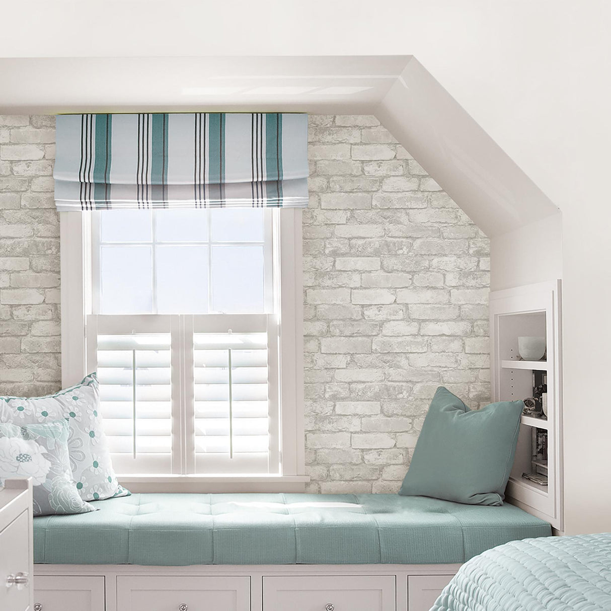 York Grey and White Brick Peel & Stick Wallpaper