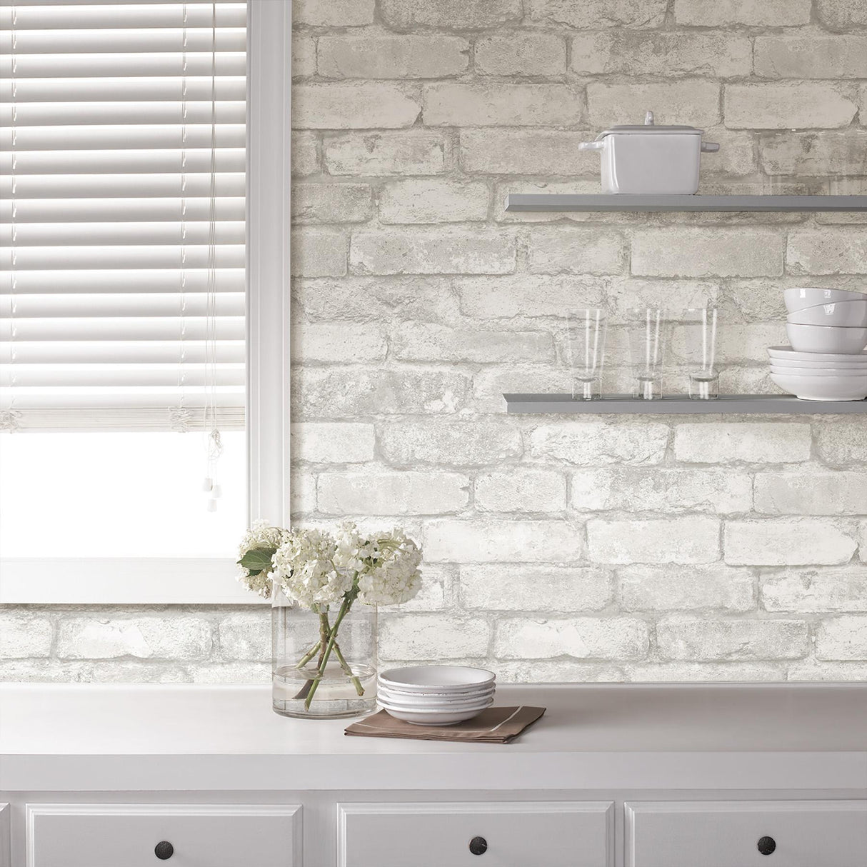 York Grey and White Brick Peel & Stick Wallpaper