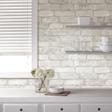 York Grey and White Brick Peel & Stick Wallpaper