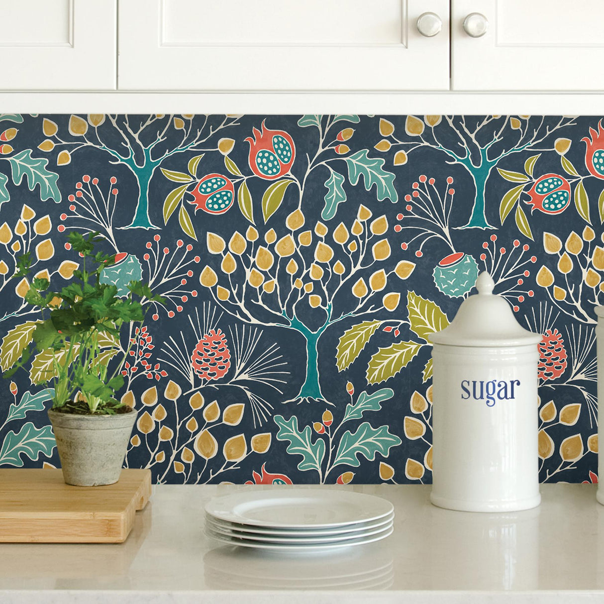 York Groovy Garden Navy Peel & Stick Wallpaper