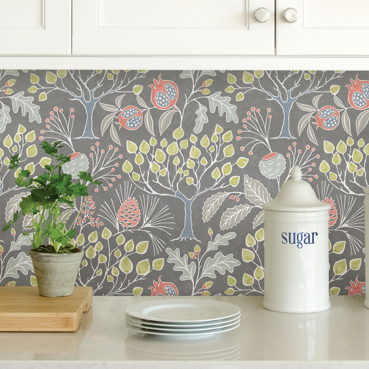 York Groovy Garden Grey Peel & Stick Wallpaper