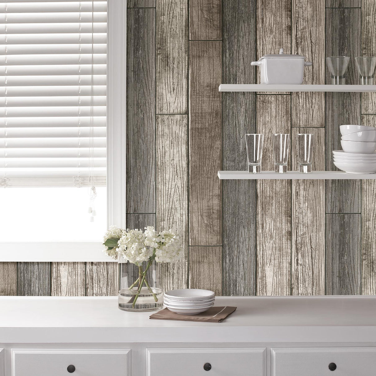 York Reclaimed Wood Plank Natural Peel & Stick Wallpaper