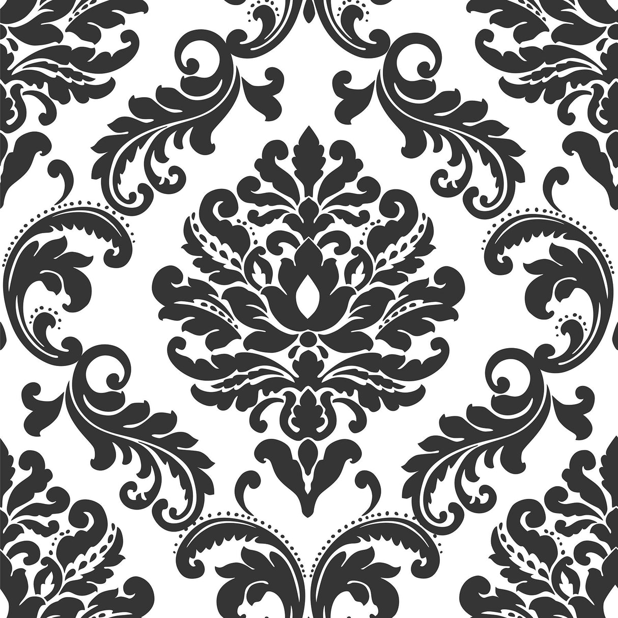 York Ariel Black & White Damask Peel & Stick Wallpaper