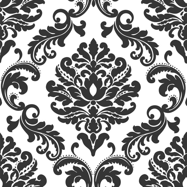 York Ariel Black & White Damask Peel & Stick Wallpaper