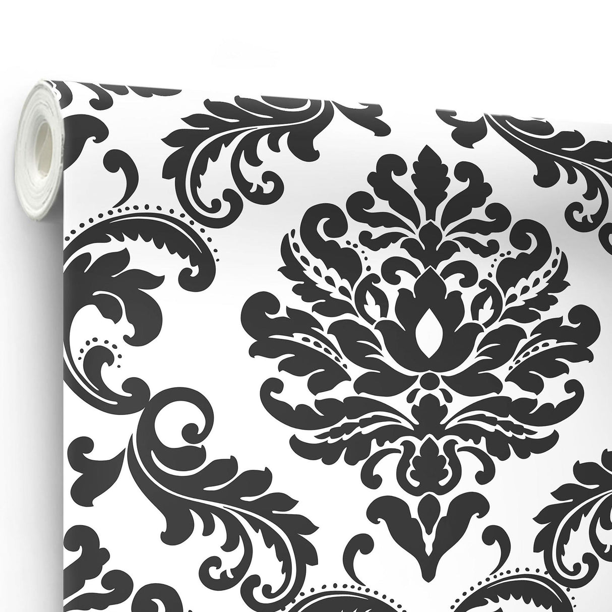 York Ariel Black & White Damask Peel & Stick Wallpaper