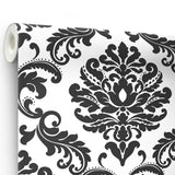 York Ariel Black & White Damask Peel & Stick Wallpaper