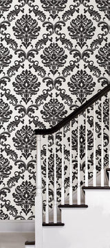 York Ariel Black & White Damask Peel & Stick Wallpaper