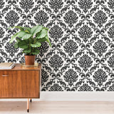 York Ariel Black & White Damask Peel & Stick Wallpaper