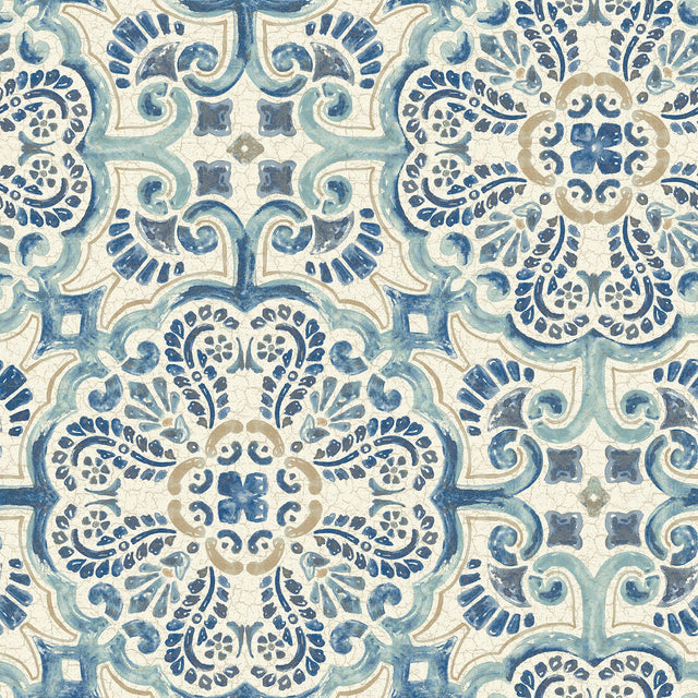 York Blue Florentine Tile Peel & Stick Wallpaper