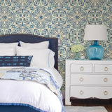 York Blue Florentine Tile Peel & Stick Wallpaper