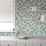 York Blue Florentine Tile Peel & Stick Wallpaper