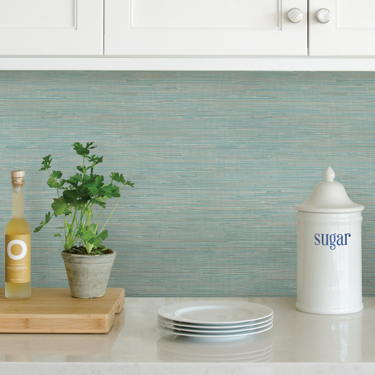 York Tibetan Grasscloth Teal Peel & Stick Wallpaper