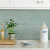 York Tibetan Grasscloth Teal Peel & Stick Wallpaper