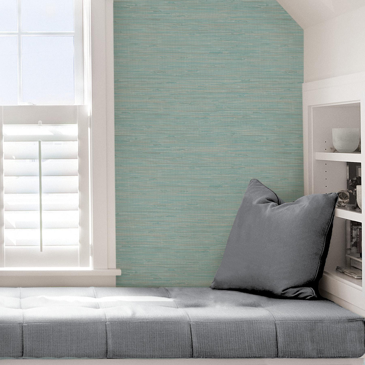 York Tibetan Grasscloth Teal Peel & Stick Wallpaper