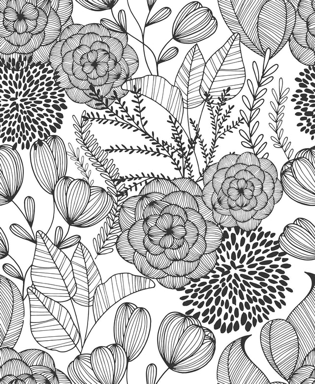 York Black Secret Garden Peel & Stick Wallpaper