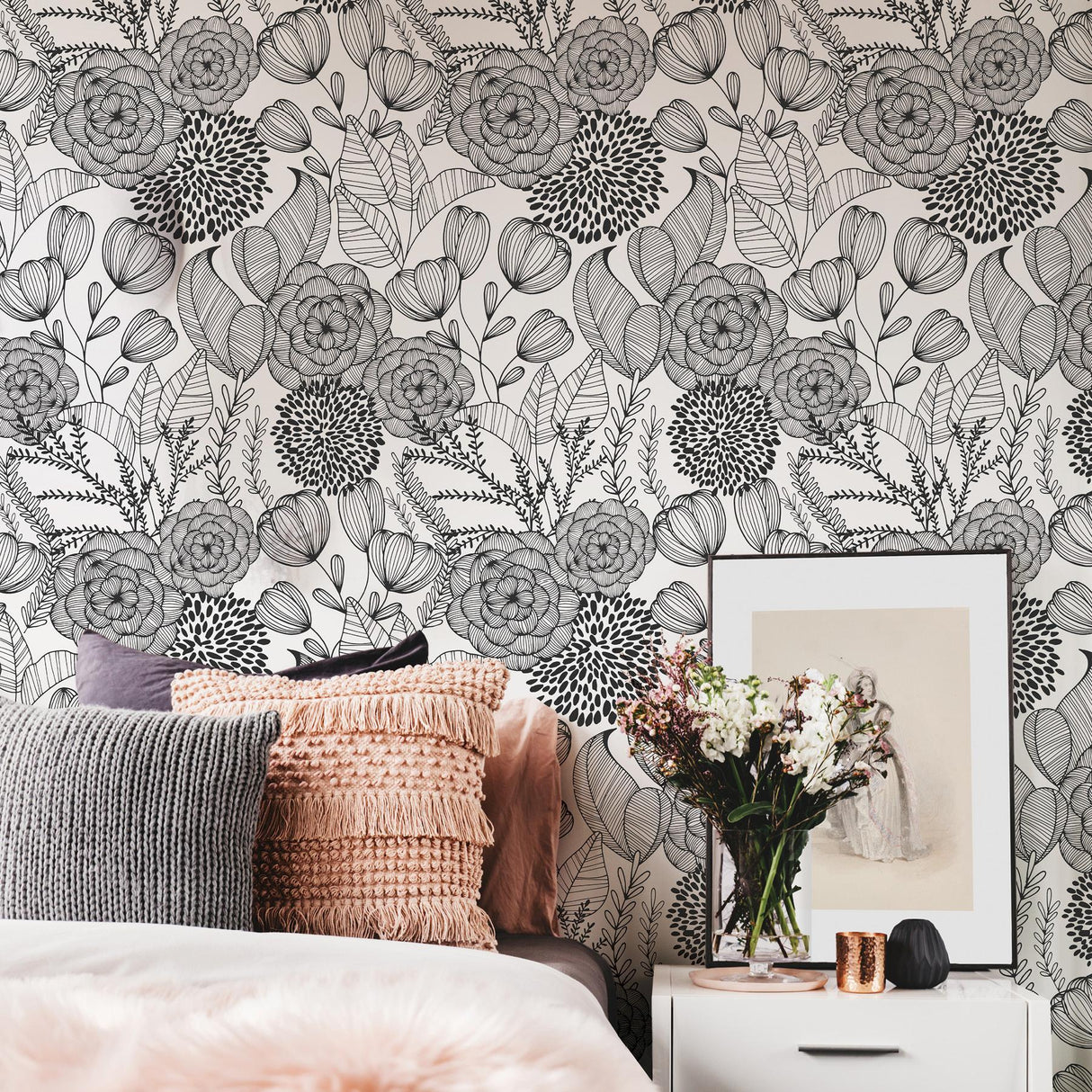 York Black Secret Garden Peel & Stick Wallpaper