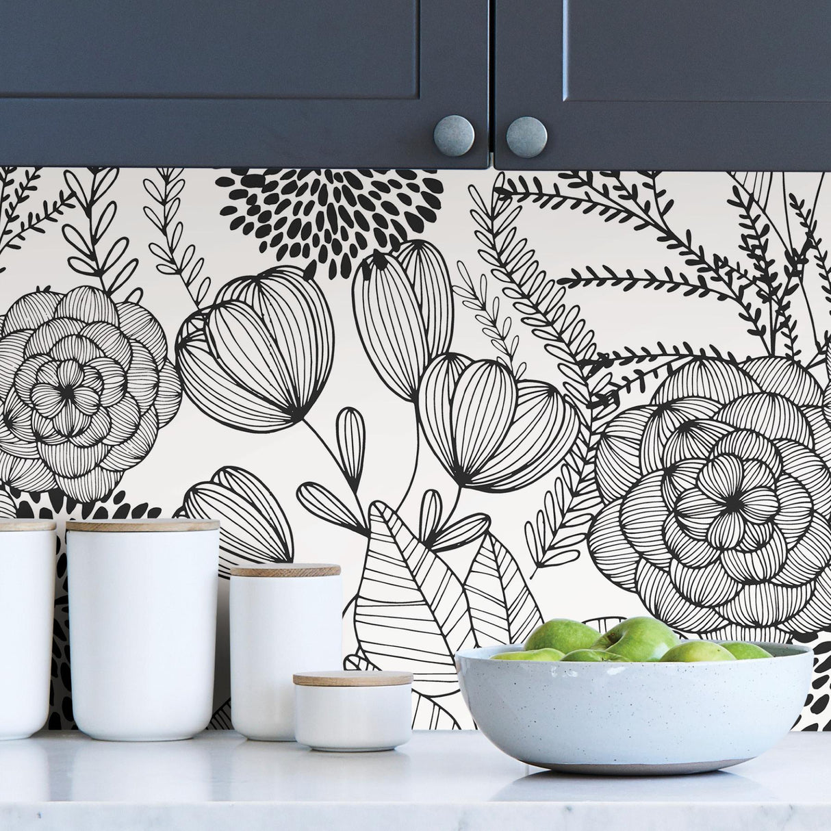 York Black Secret Garden Peel & Stick Wallpaper
